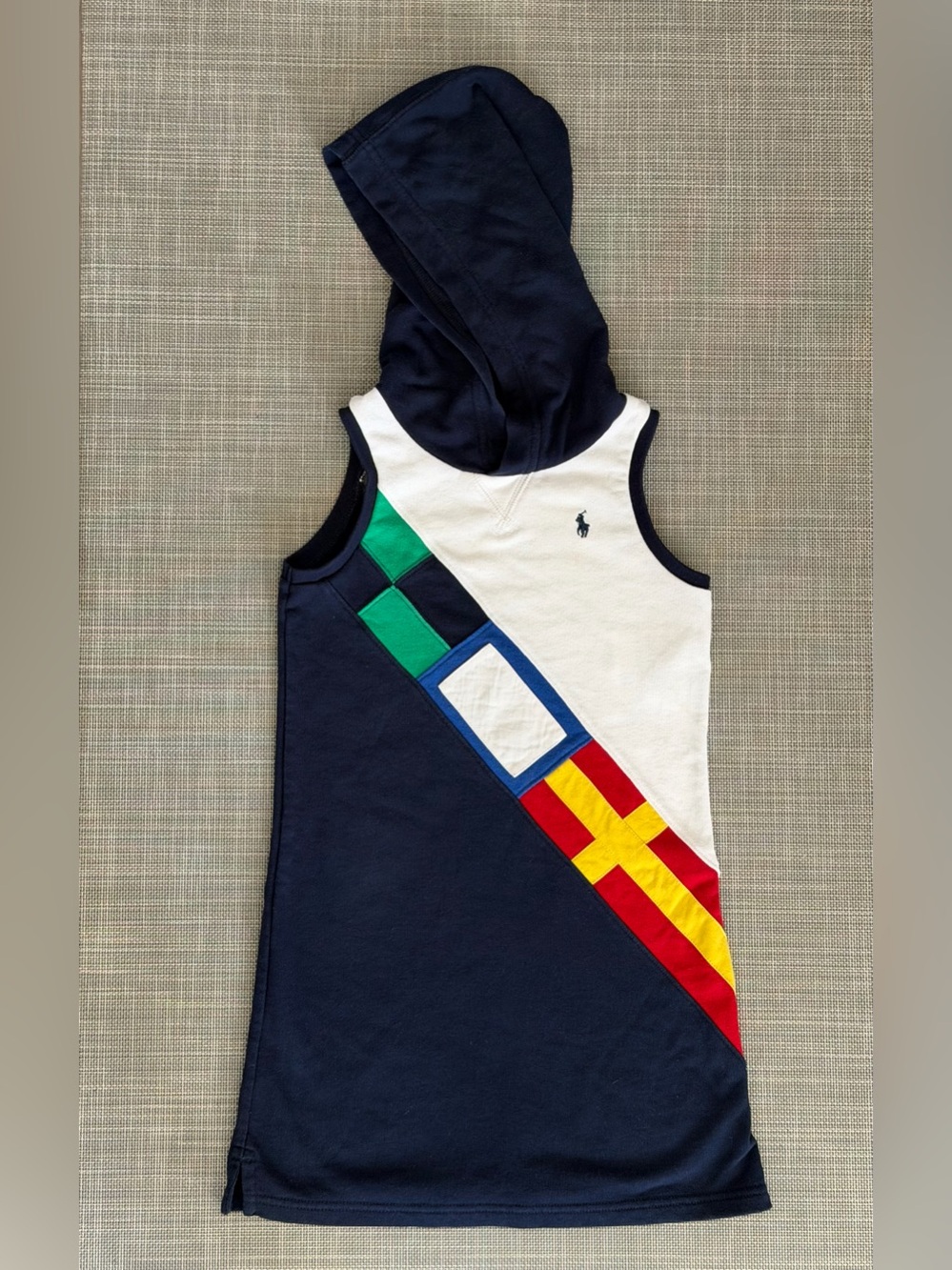 Polo Ralph Lauren Girls Nautical Flag Colorblock Sleeveless Hooded Dress Size 6